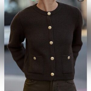 Zara knit cardigan gold buttons brown new XL